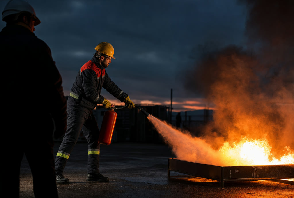 Prova pratica di spegnimento con estintore al corso antincendio